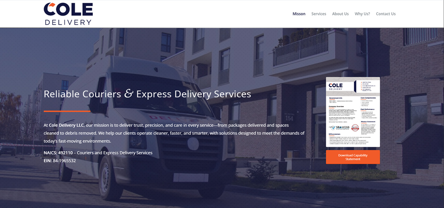 Cole Delivery: Capability Statement Landing Page Design & Logo